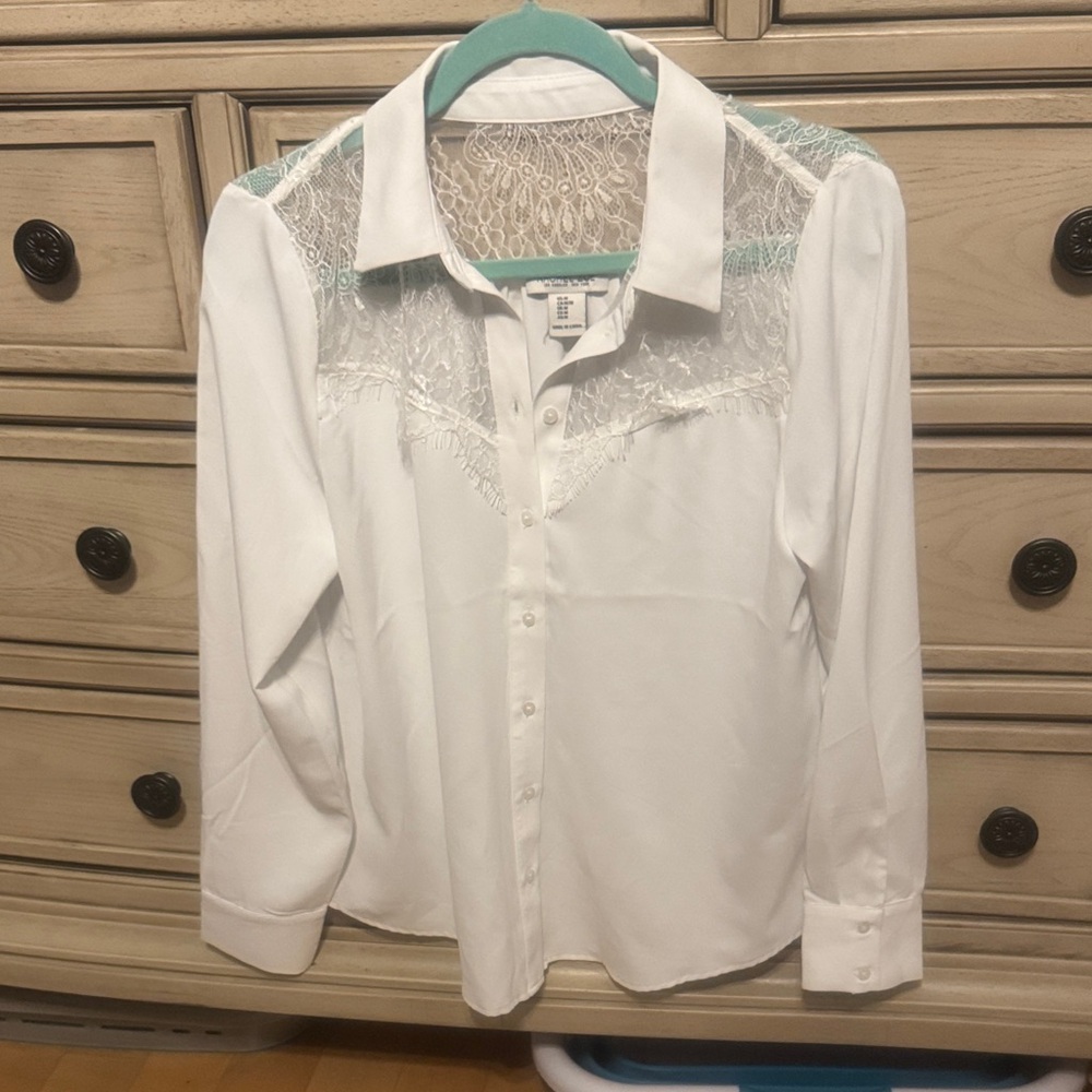 Rachel Zoe White Lace Button Down Shirt